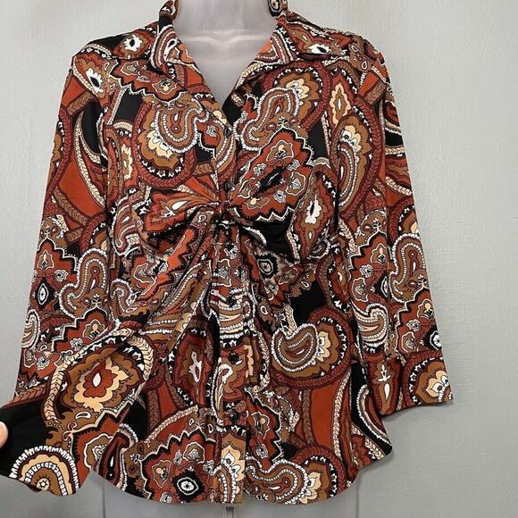 Studio 1940 Size Small Brown Stretch Knit Top Y2K Goblincore Boho Festival Retro - Picture 3 of 11